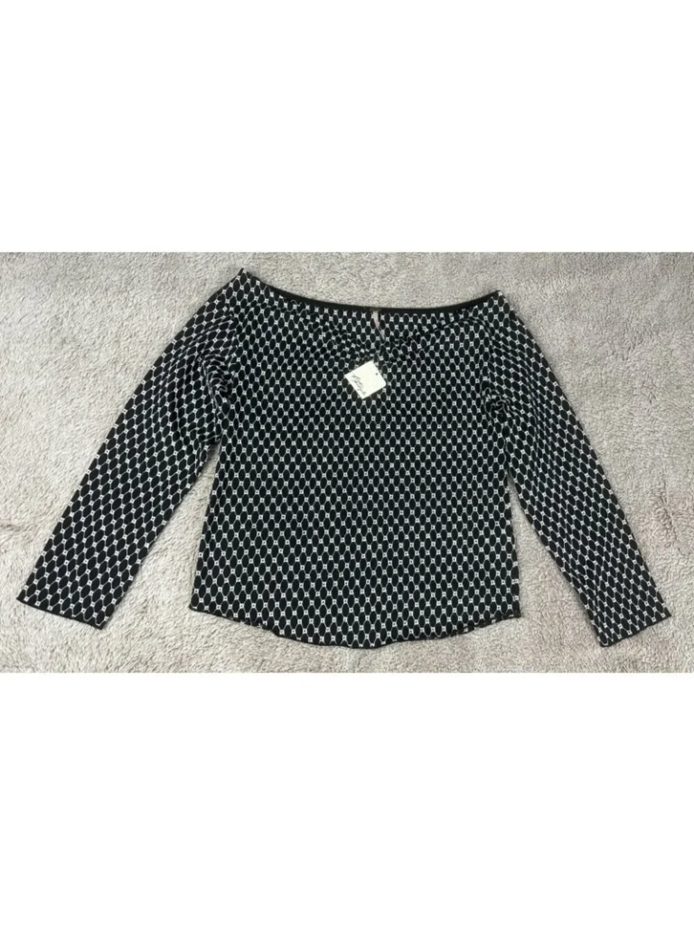 Free People Top Womens L Black Combo Gia Eyelet Embroidered New